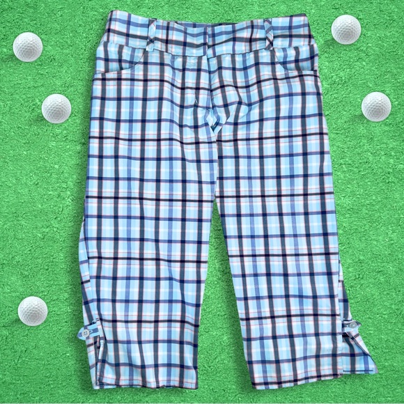 Adidas Climalite Blue & Peach Plaid Golf Capris Womens Aeroready - Size 2 - Picture 1 of 6